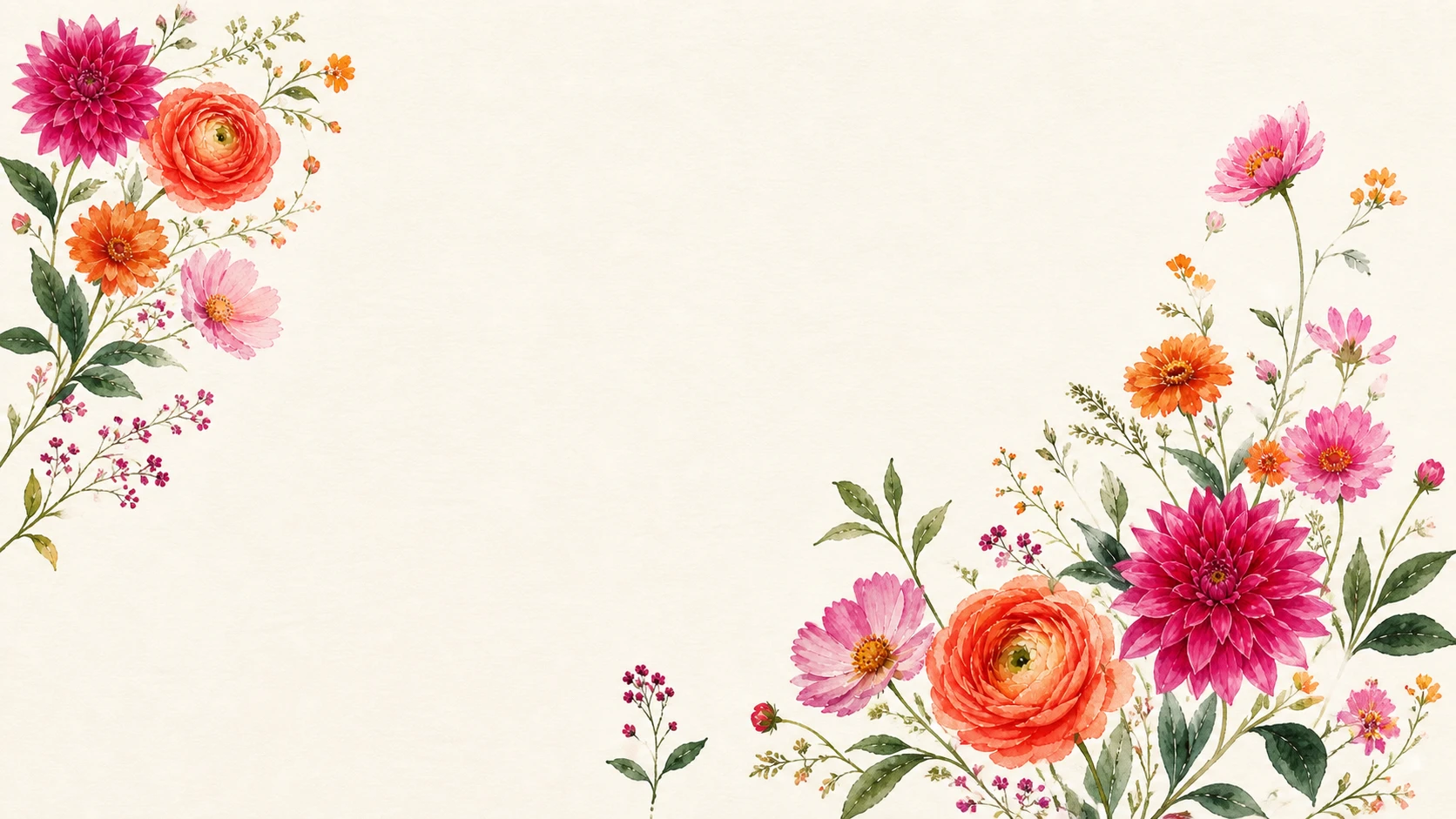 Hand-painted late-summer flowers in raspberry, coral and orange
